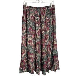 E.D. Michaels Vintage Midi Paisley Skirt Women Sz Large Boho Flowy Elastic Waist
